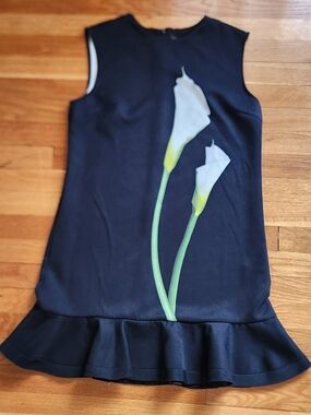 Victoria Beckham For Target Black Mini Dress with White and Green Floral Print
